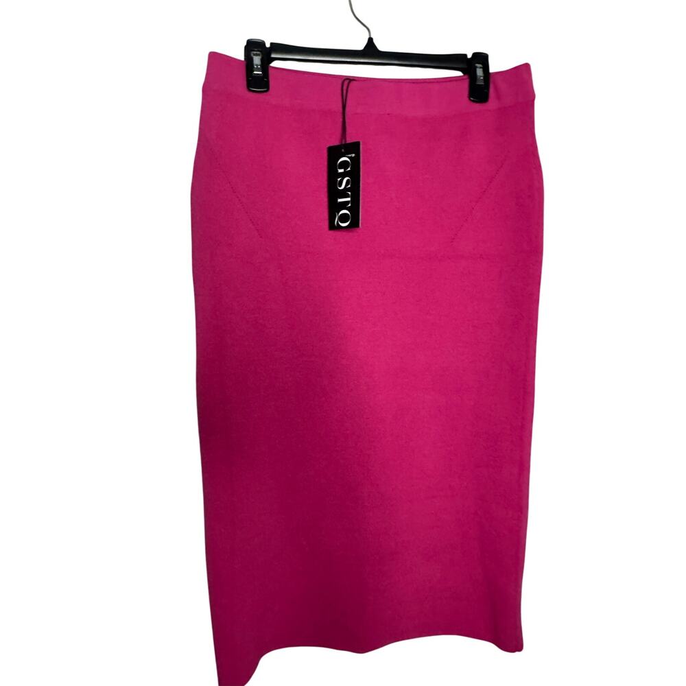 GSTQ Ribbed High-Waisted Pencil Skirt Color Pink Luxe Size XL / XXL